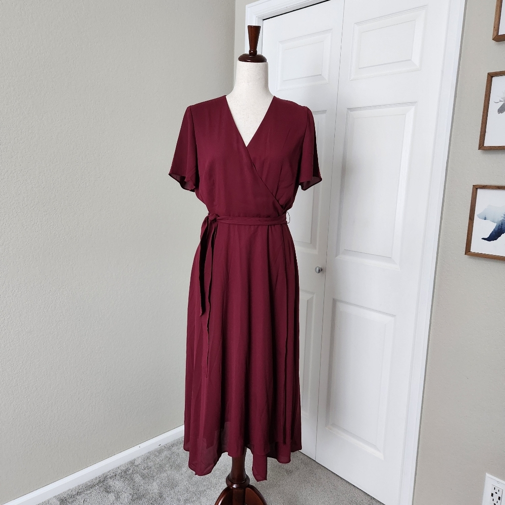 NWT Alfani Wrap Dress Cranberry Merlot Short Sleeve Size 8